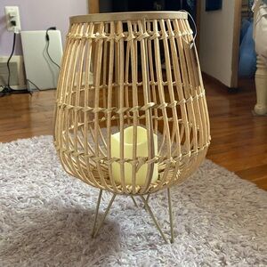Lantern on stand with flickering candle, home accent decor